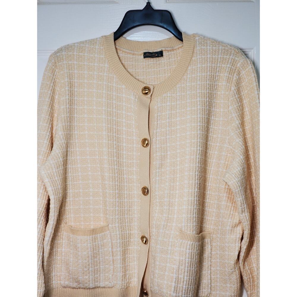Women’s Beige Button-Front Cardigan Sweater – Textured Grid Pattern – Size XL - Picture 4 of 12